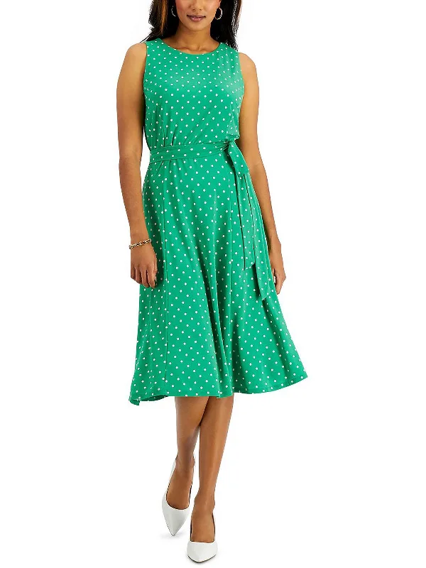 Womens Polka Dot Mid Calf Fit & Flare Dress Y2K unclassified dresses