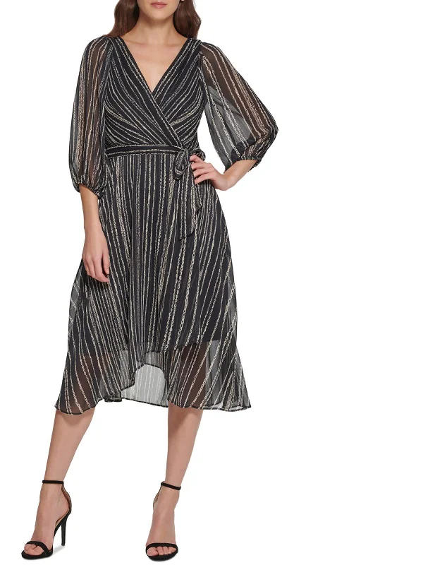 Womens V-Neck Calf Wrap Dress Ruched unclassified dresses