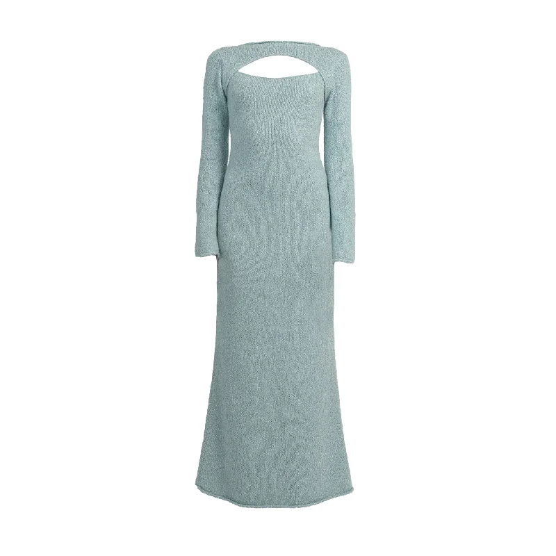 Cut-out Wool Knitted Maxi Dress Layered Maxi Skirt