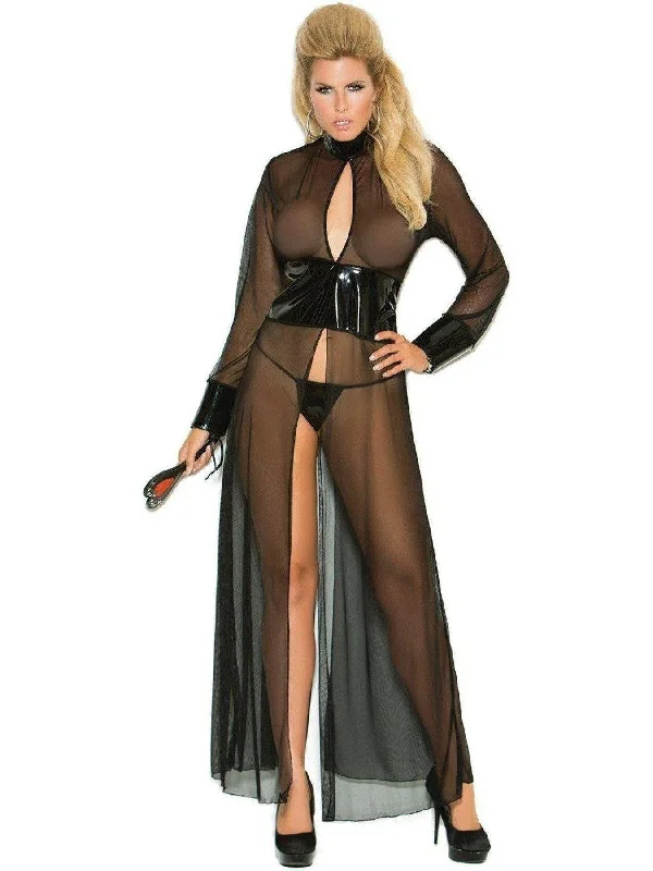 Elegant Moments EM-V1954X Mesh and vinyl long sleeve gown Black Maxi Skirt