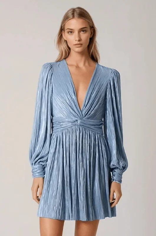 Golda Longsleeve Pleated Short Dress With Twist Chic Maxi Dress