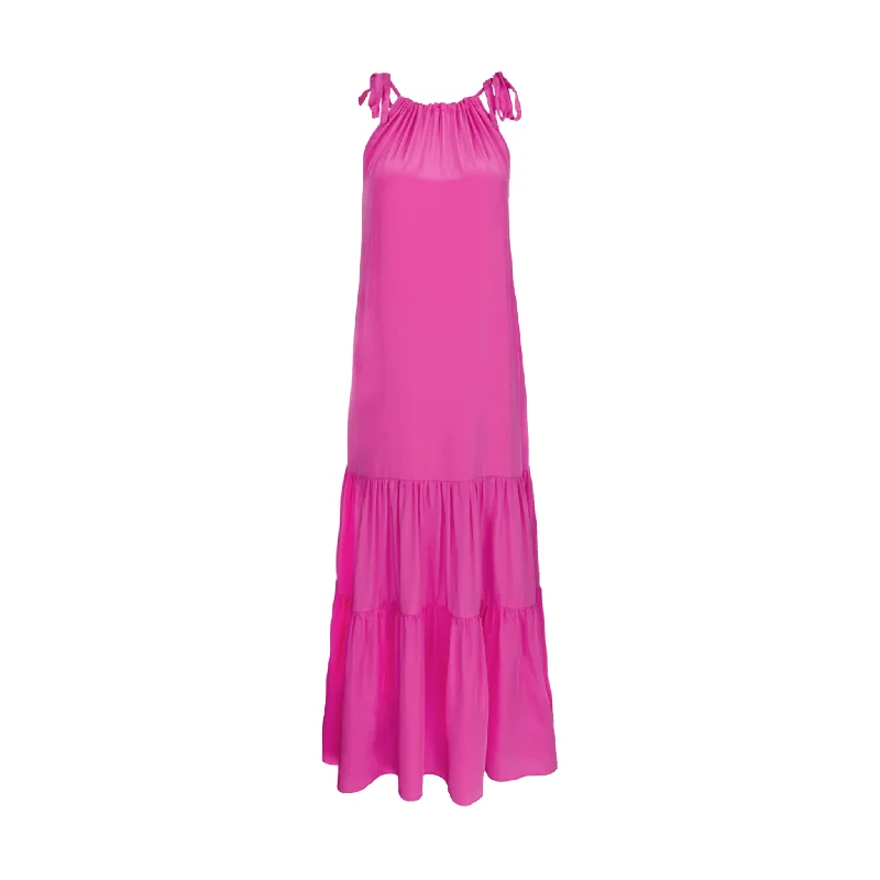 Pink Silk Long Dress Maxi Skirt Set