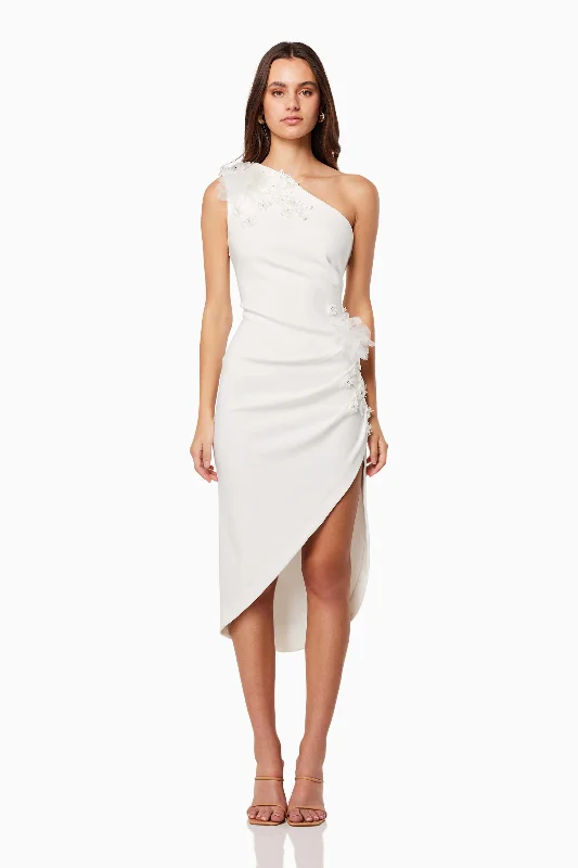 Astoria One Shoulder Midi Dress In White Vintage Midi Skirt