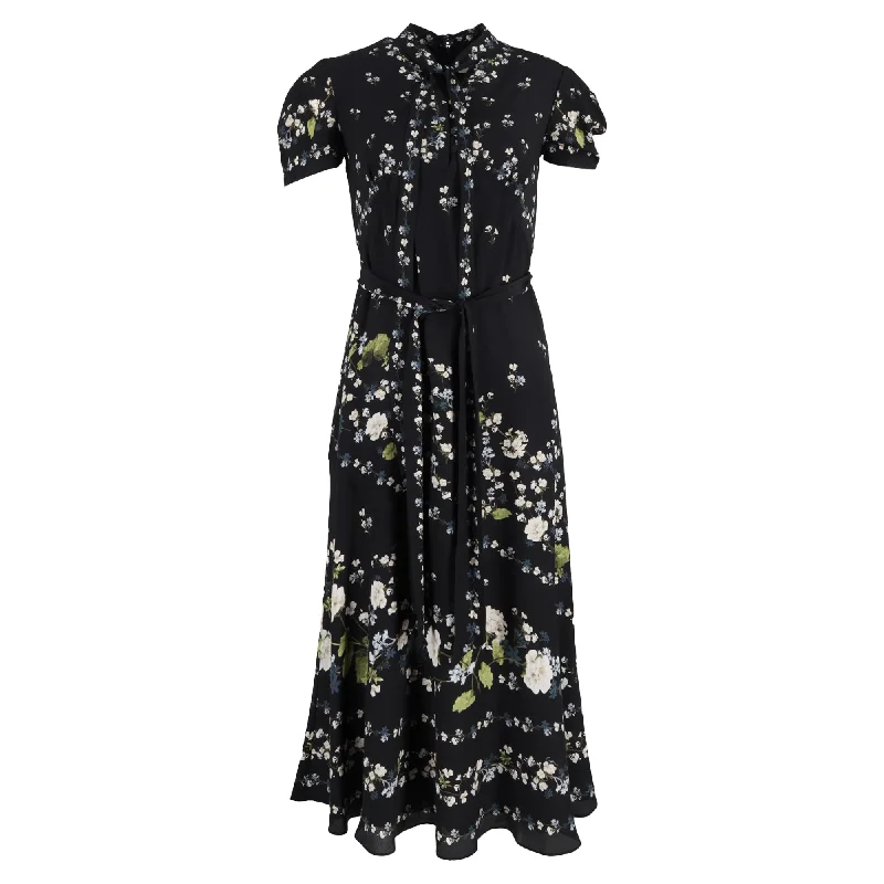 Erdem Midi Dress In Floral Print Silk Classic A-line Skirt