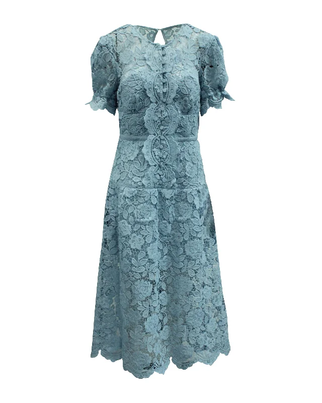 Self-Portrait Guipure Lace Blue Midi Dress in Blue Polyester Elegant Midi Skirt