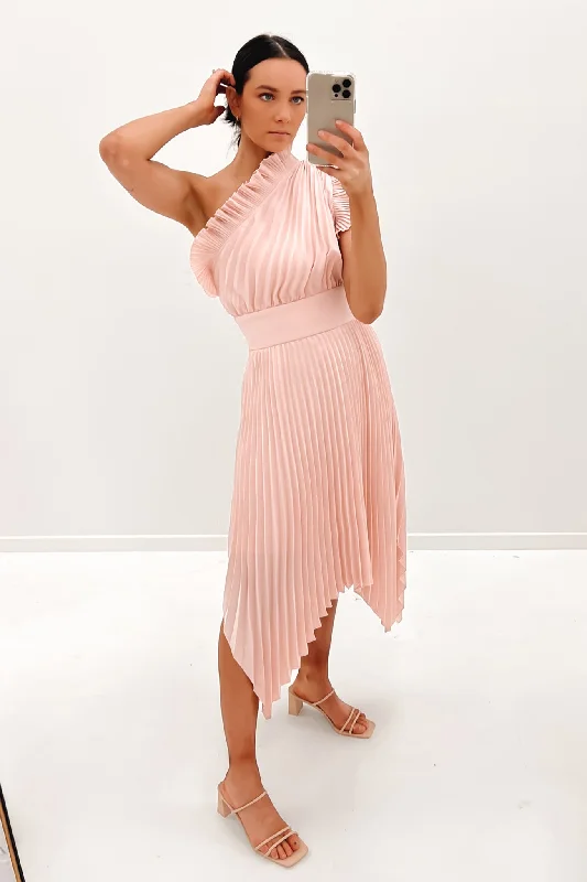 The Lady Like Midi Dress Blush Polka Dot Midi