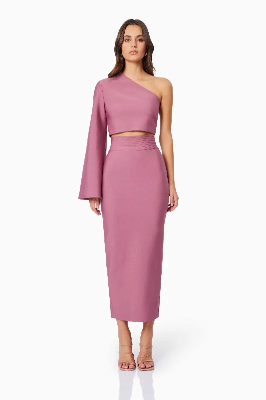 Vera Midi Set in Pink Wool Midi Skirt