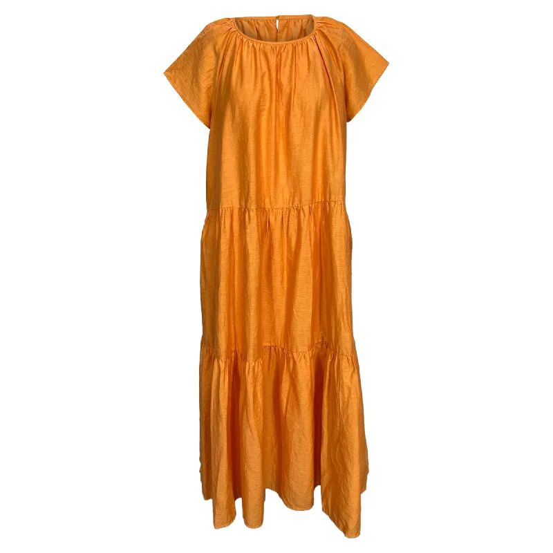 Weekend Max Mara Nembi Midi Tiered Dress in Orange Linen Ribbed Midi Skirt